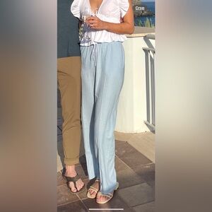 Zara blue linen draw string pants